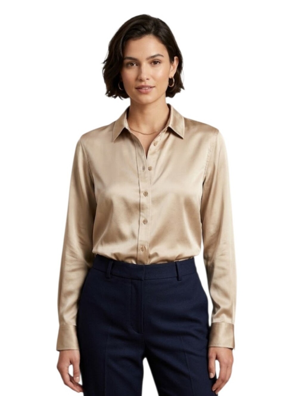 Ralph Lauren Satin Button-Down Shirt in Champagne Beige XL With Flaws